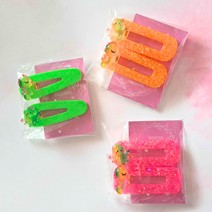 Neon Glitter Hair Clips Set Of 2