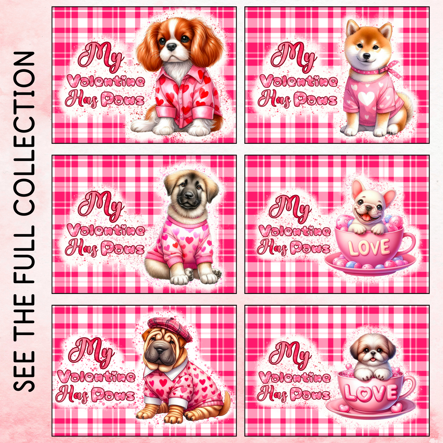 Pink Tartan Valentines Paws Tumbler Wrap - King Charles Spaniel