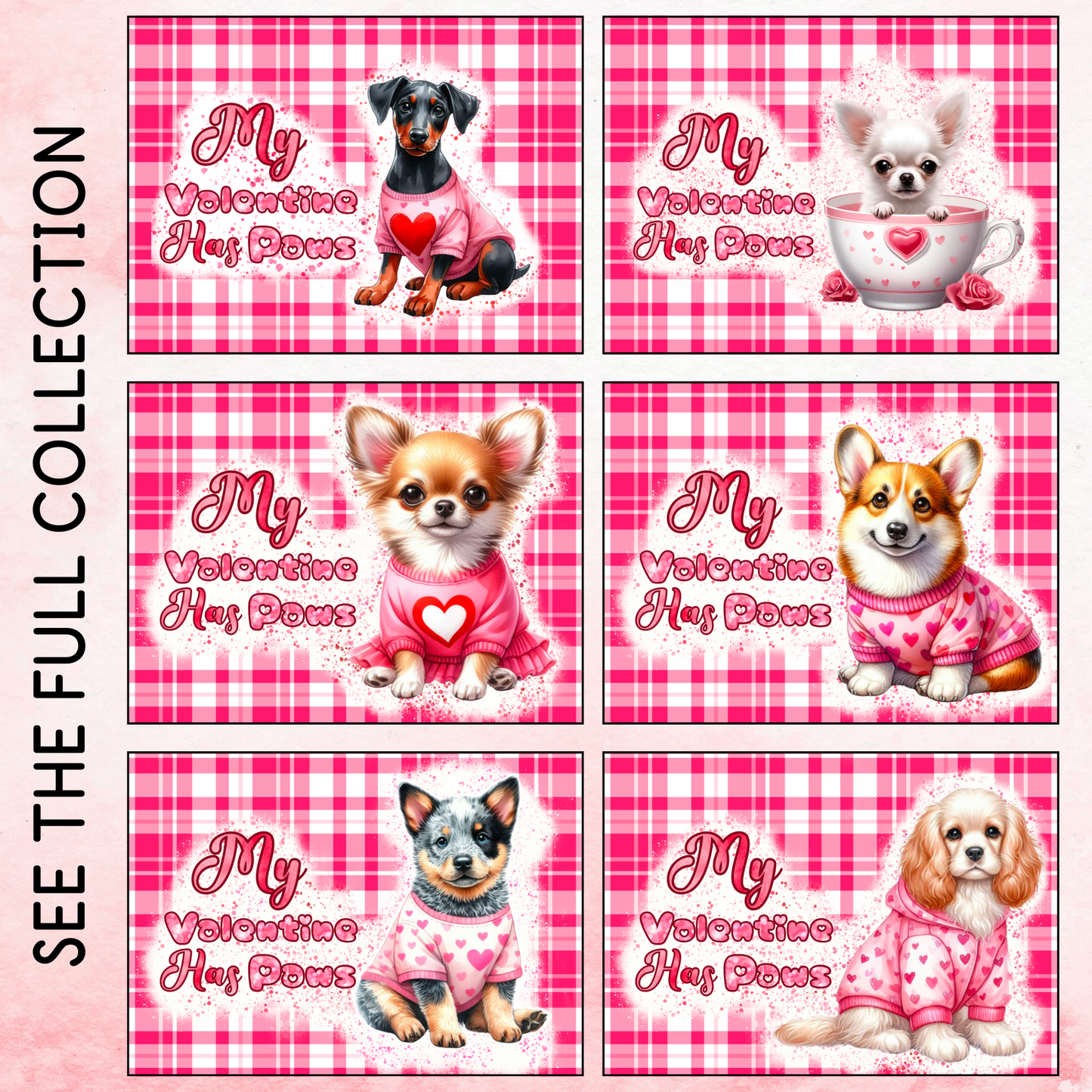 Pink Tartan Valentines Paws Tumbler Wrap - Cavalier King Charles