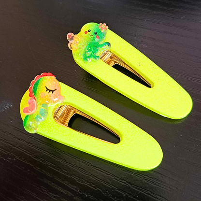 Neon Glitter Hair Clips Set Of 2