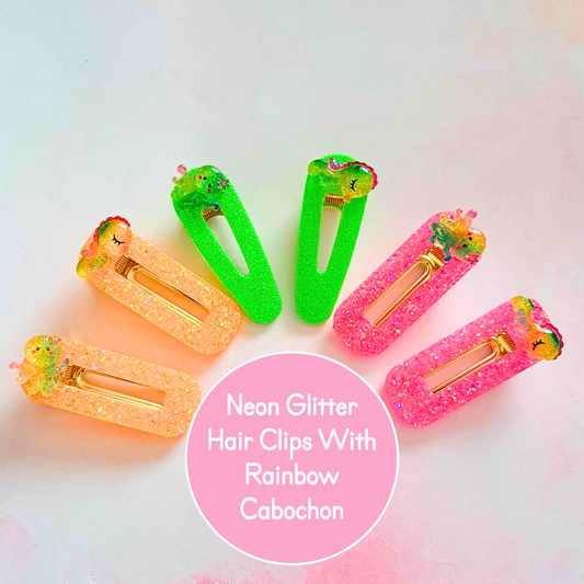 Neon Glitter Hair Clips Set Of 2