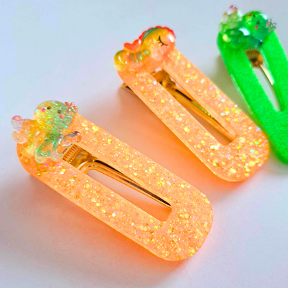 Neon Glitter Hair Clips Set Of 2