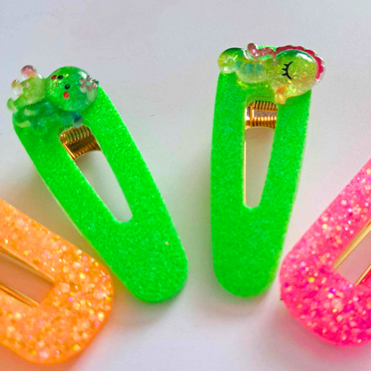 Neon Glitter Hair Clips Set Of 2