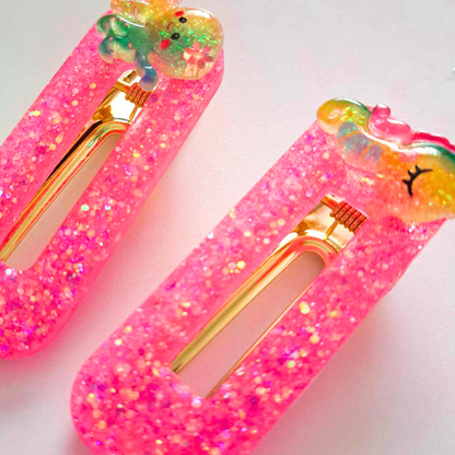 Neon Glitter Hair Clips Set Of 2