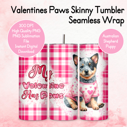 Pink Tartan Valentines Paws Tumbler Wrap - Australian Shepherd