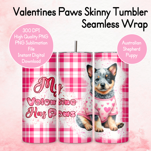 Pink Tartan Valentines Paws Tumbler Wrap - Australian Shepherd