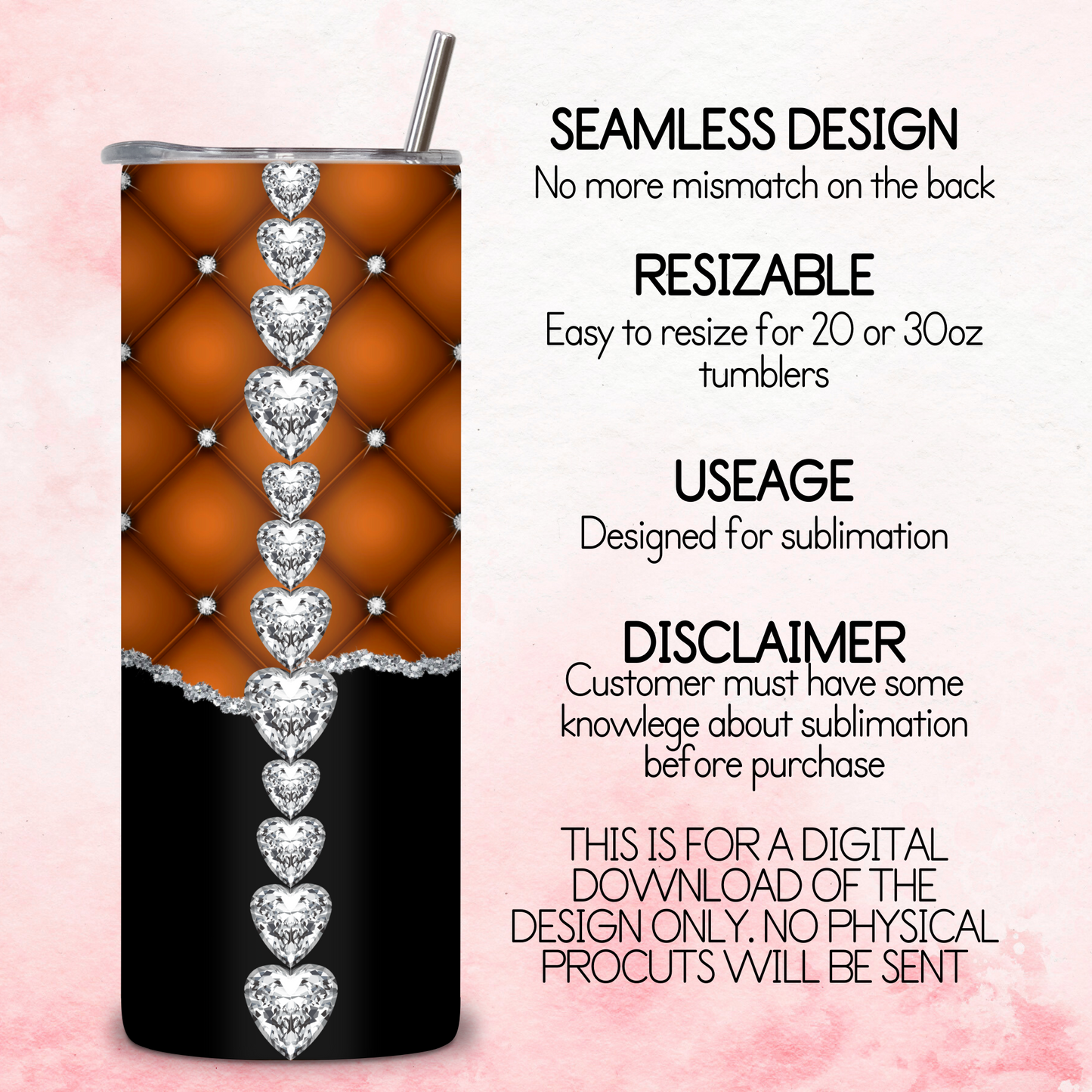 Diamante Edge Torn Paper Effect Tumbler Wrap - Burnt Sienna