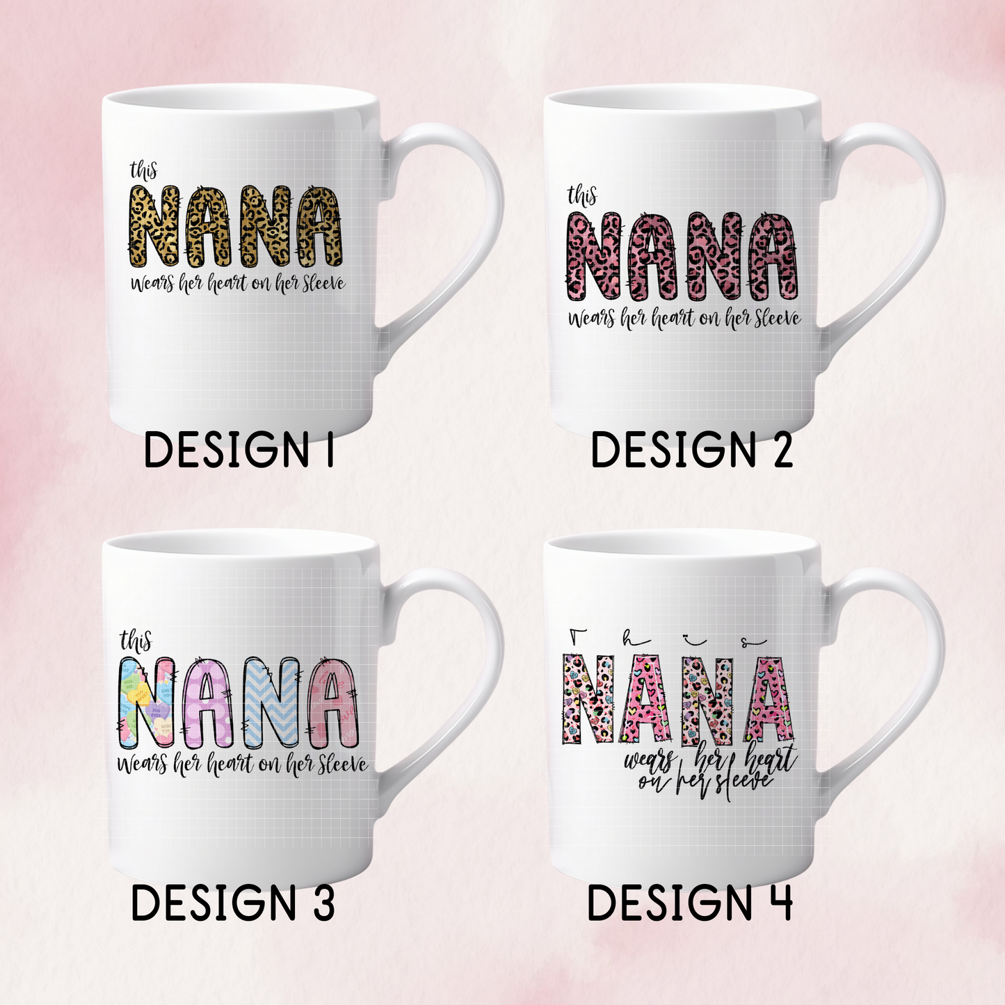 11oz "Nana Wears Her Heart On Her Sleeve" Ceramic Mug