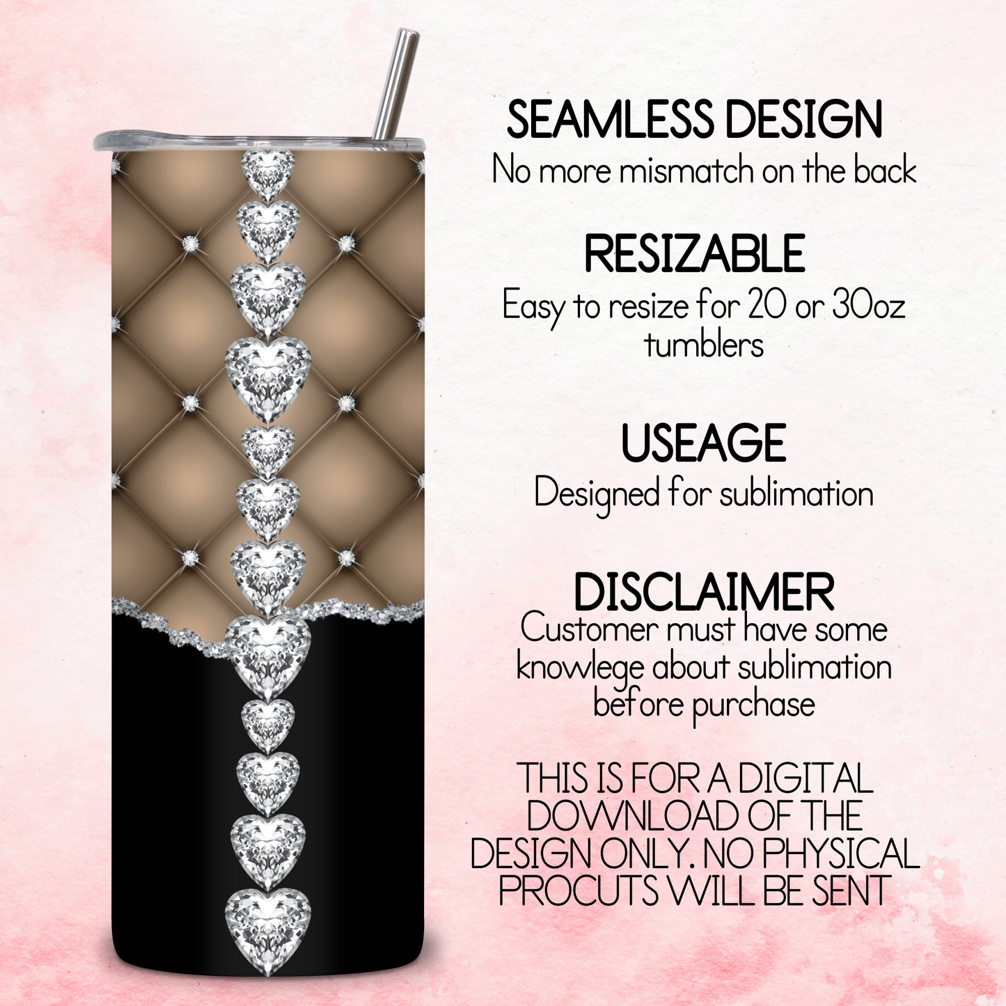 Diamante Edge Torn Paper Effect Tumbler Wrap - Dark Champagne