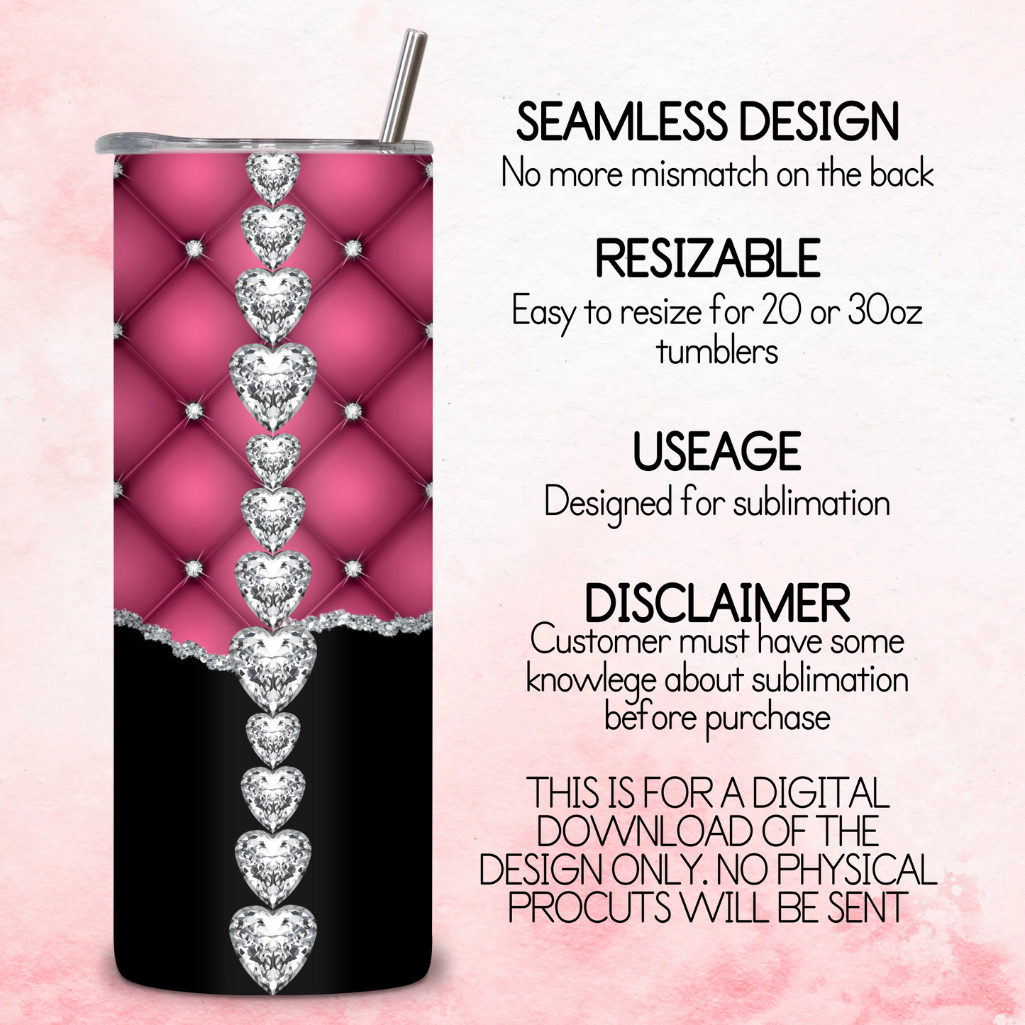 Diamante Edge Torn Paper Effect Tumbler Wrap - Dark Pink