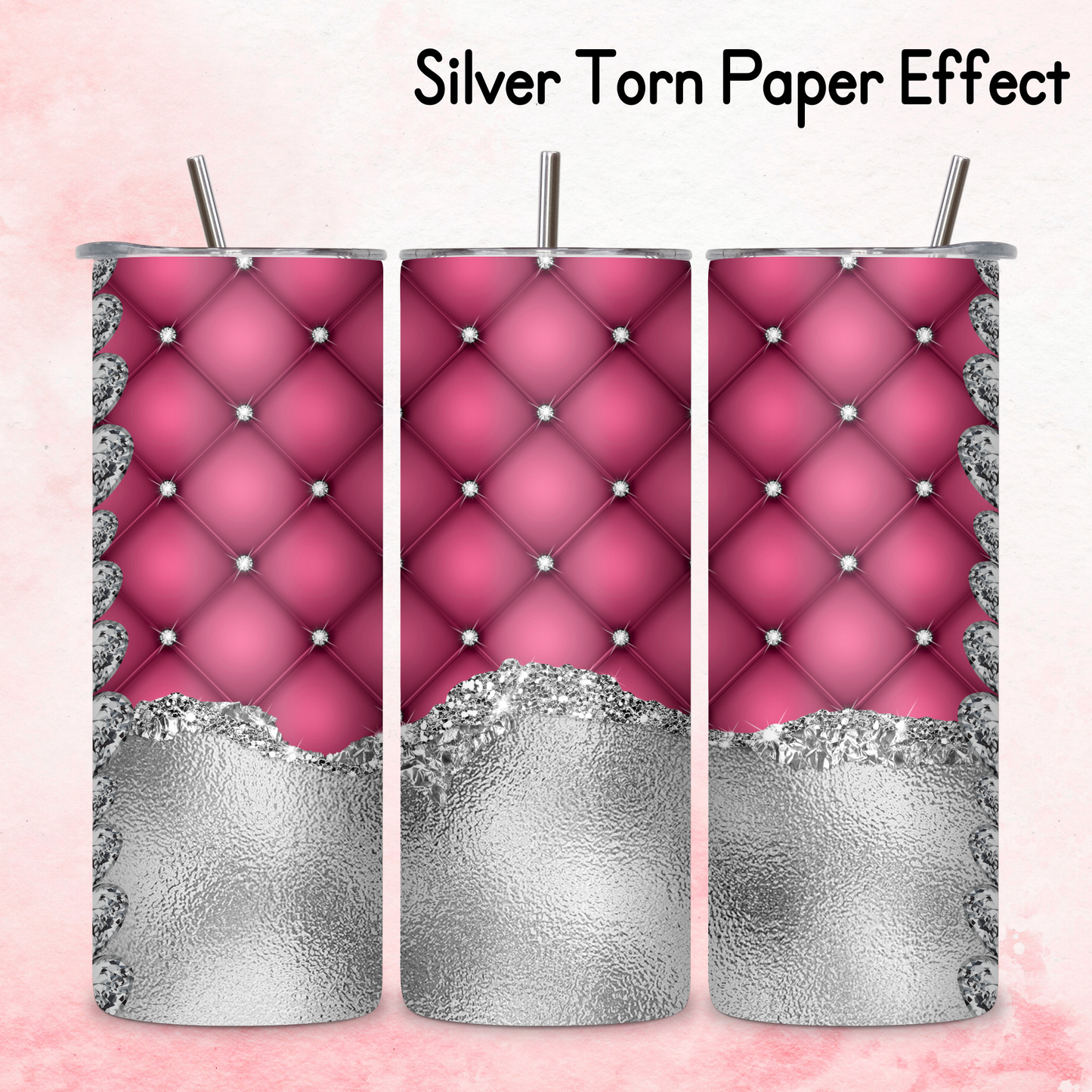 Diamante Edge Torn Paper Effect Tumbler Wrap - Dark Pink