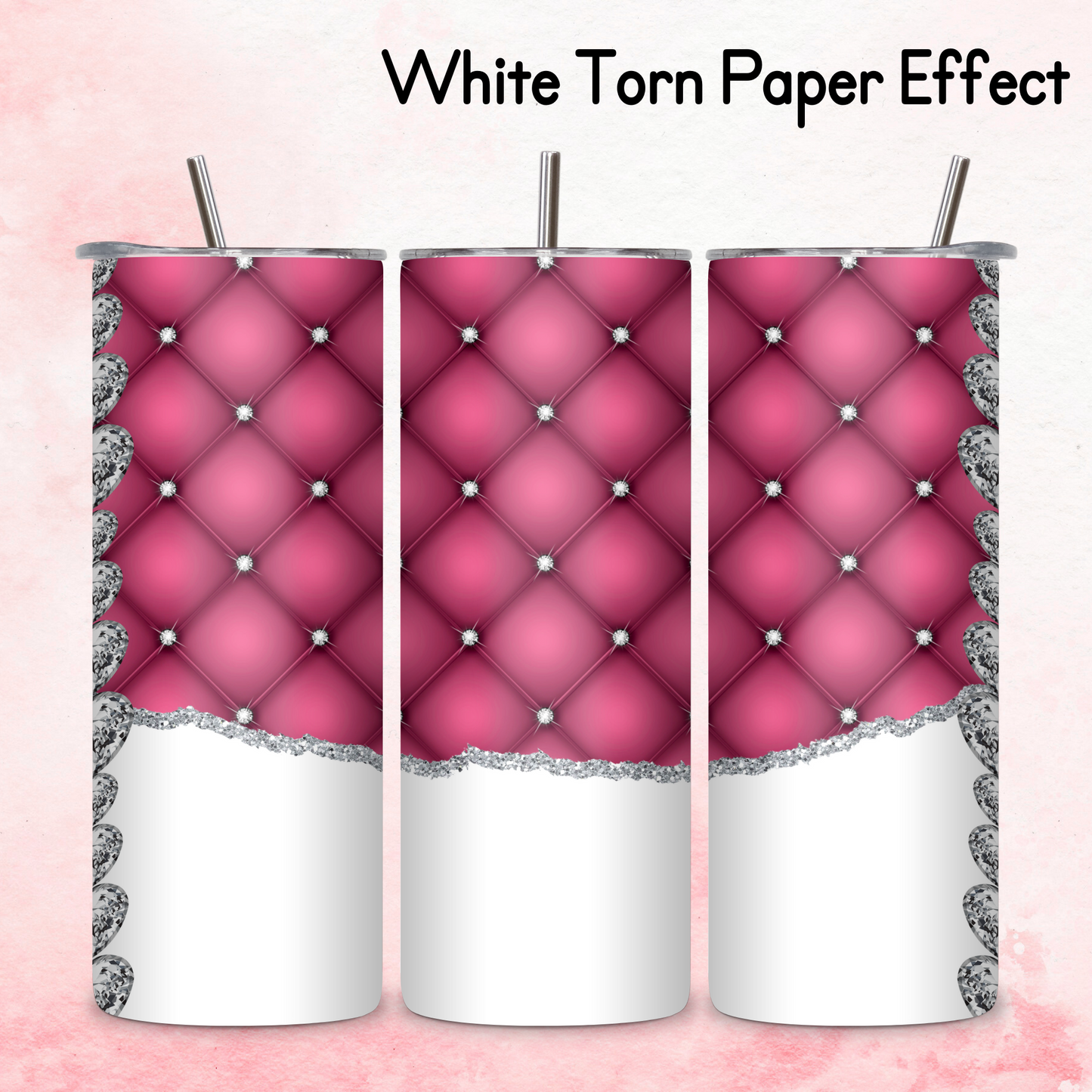 Diamante Edge Torn Paper Effect Tumbler Wrap - Dark Pink