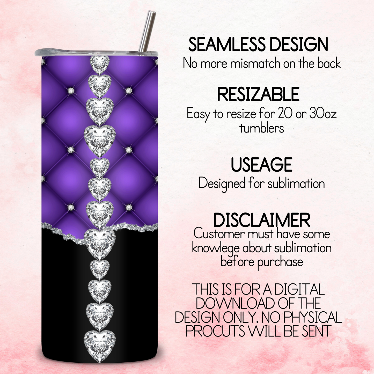 Diamante Edge Torn Paper Effect Tumbler Wrap - Deep Purple