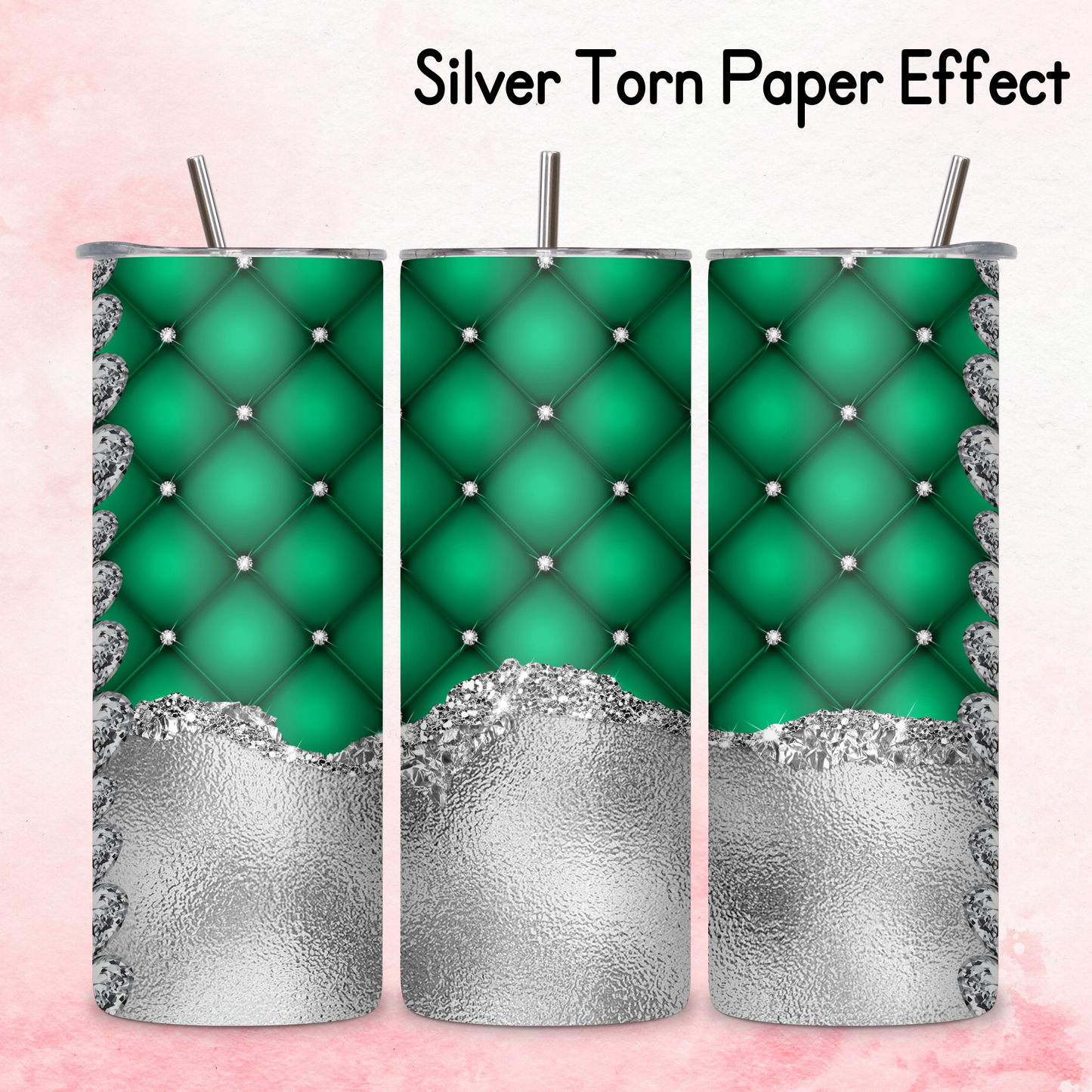 Diamante Edge Torn Paper Effect Tumbler Wrap - Emerald Green