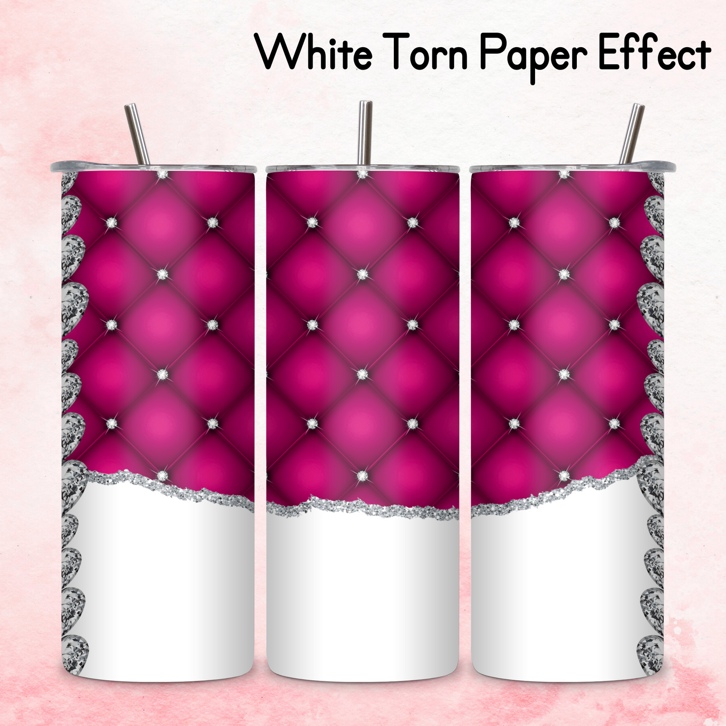 Diamante Edge Torn Paper Effect Tumbler Wrap - Fuchsia Pink