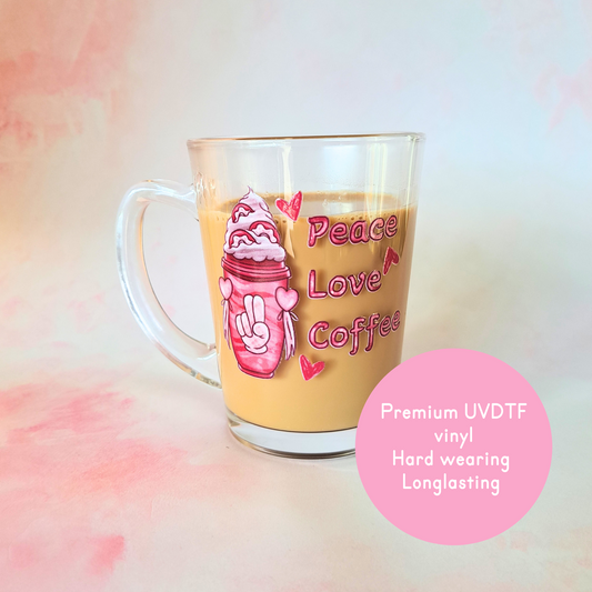 "Peace Love Coffee" Glass Coffee Mug