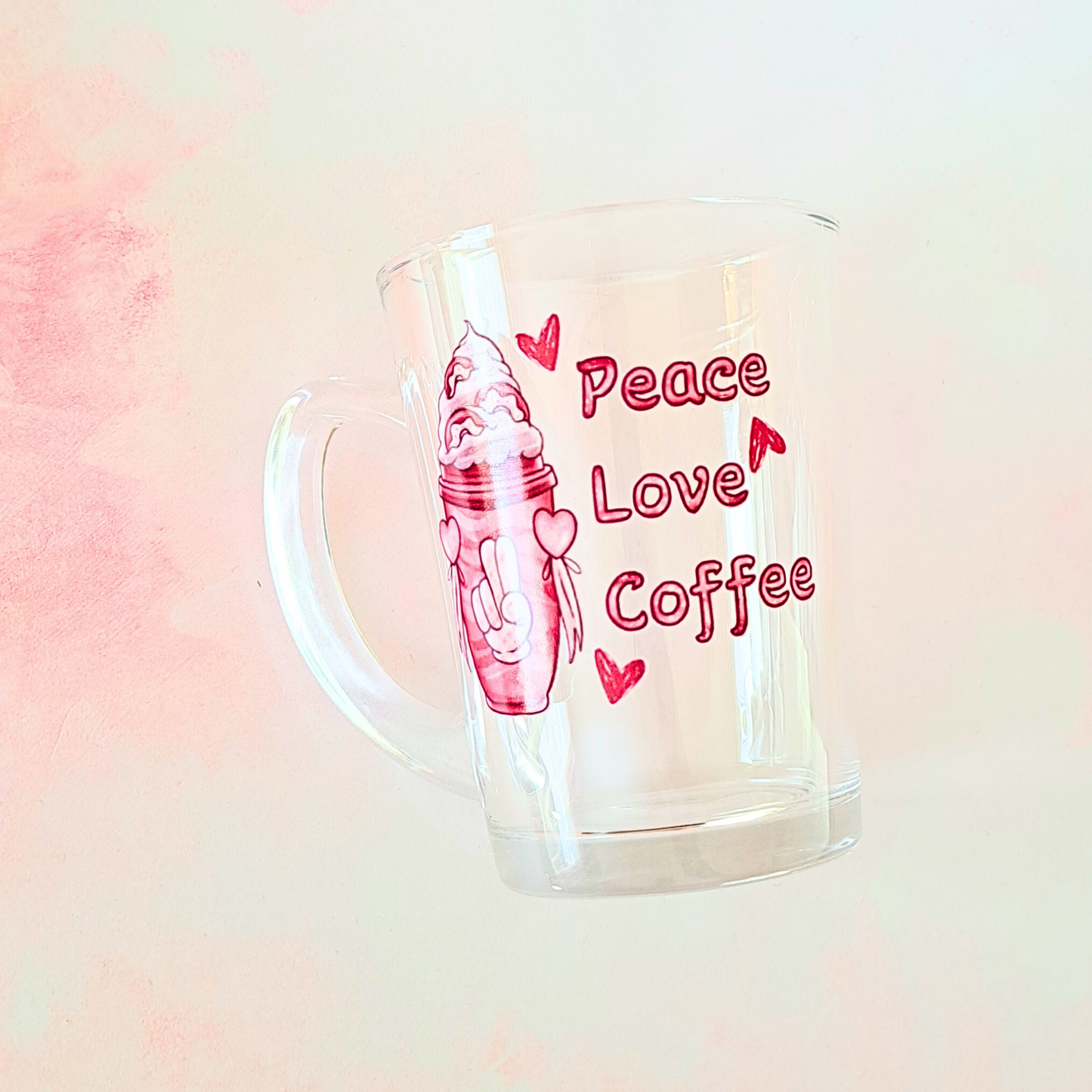 "Peace Love Coffee" Glass Coffee Mug