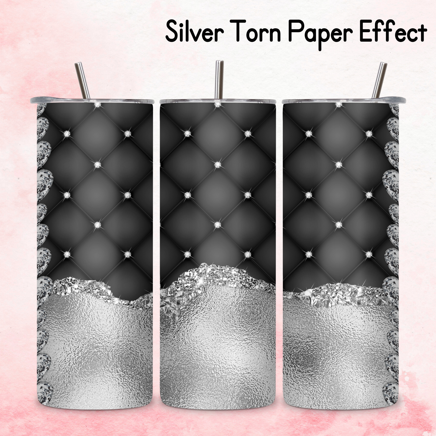 Diamante Edge Torn Paper Effect Tumbler Wrap - Jett black