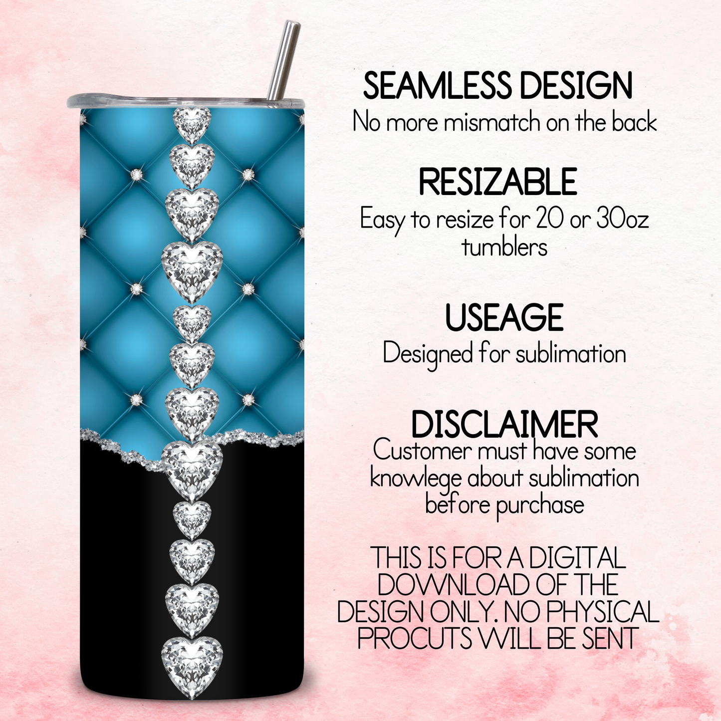 Diamante Edge Torn Paper Effect Tumbler Wrap - Marine Blue