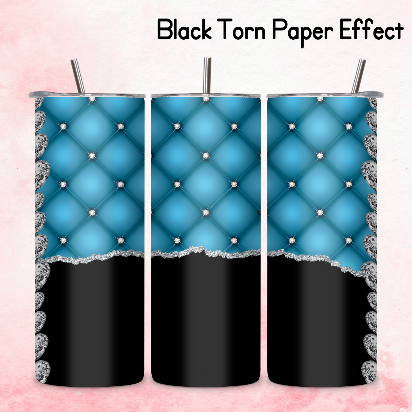 Diamante Edge Torn Paper Effect Tumbler Wrap - Marine Blue