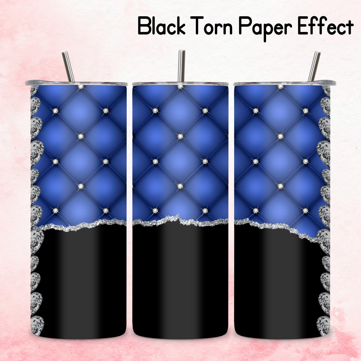 Diamante Edge Torn Paper Effect Tumbler Wrap - Royal Blue