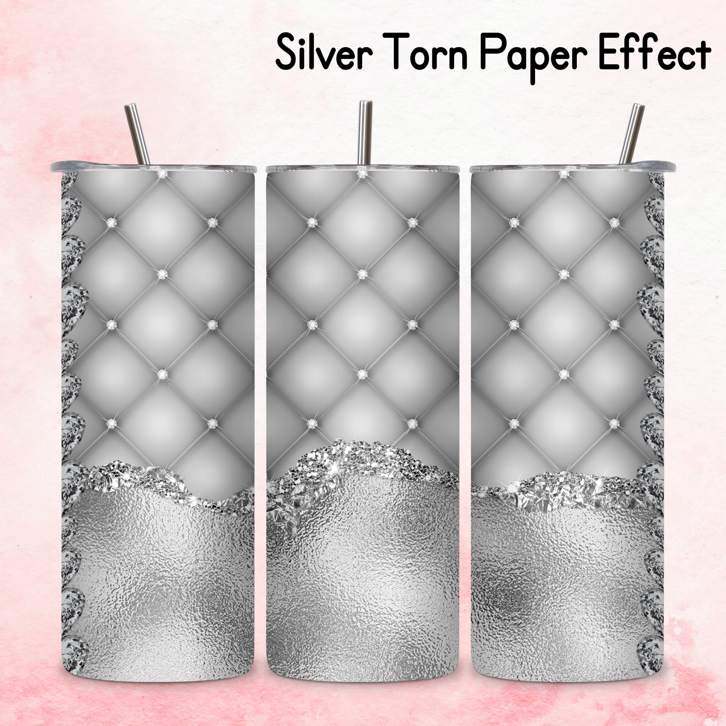 Diamante Edge Torn Paper Effect Tumbler Wrap - Silver Grey