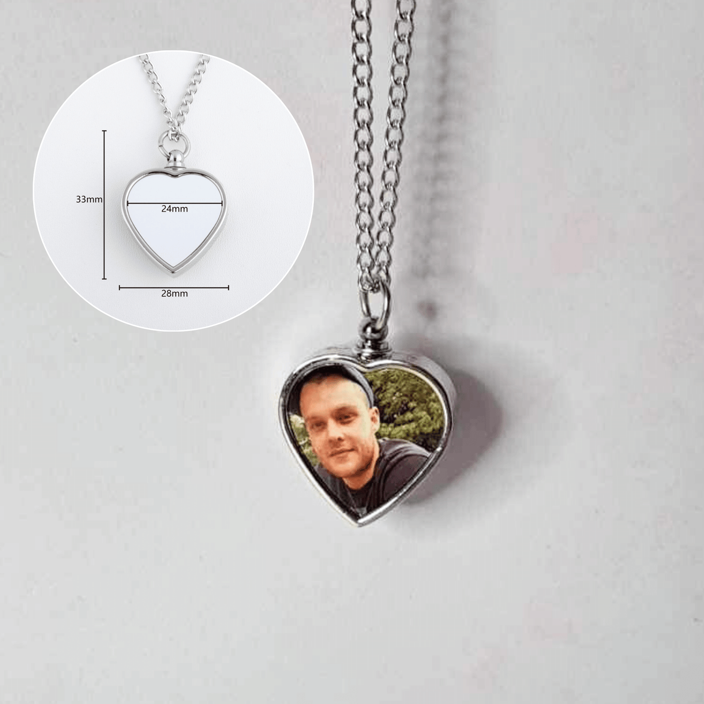 Heart Shaped Urn Pendant With Picture & Swarvoski Birth Stone Charm