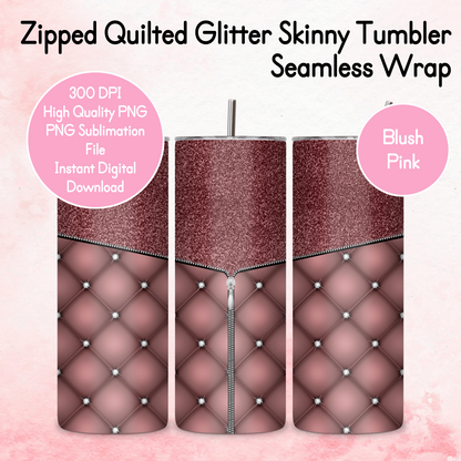 Zipped Quilted Diamante Quilted Skinny Tumbler Wrap - Blush Pink