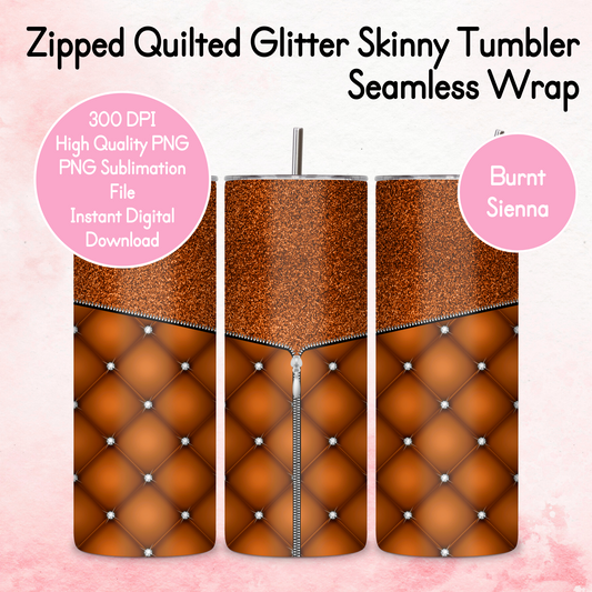 Zipped Quilted Diamante Quilted Skinny Tumbler Wrap - Burnt Sienna