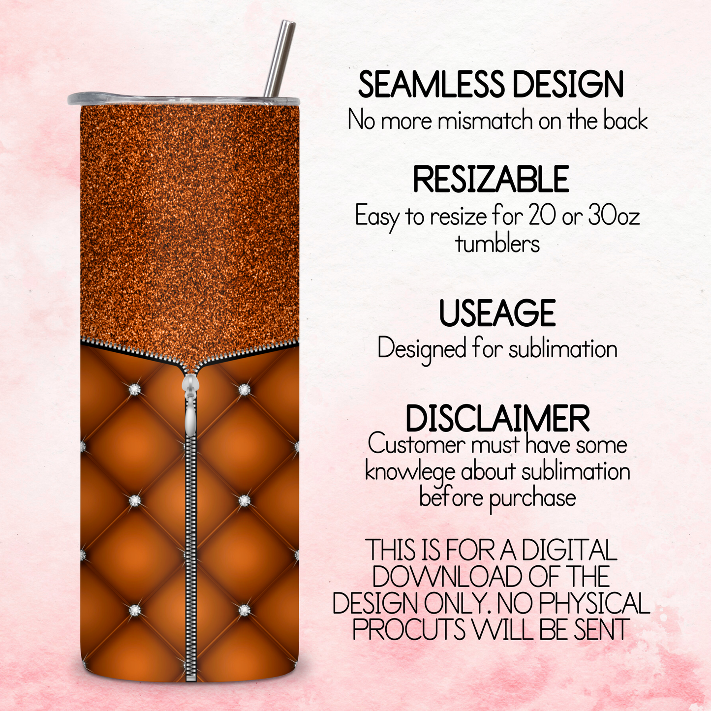 Zipped Quilted Diamante Quilted Skinny Tumbler Wrap - Burnt Sienna