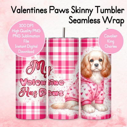 Pink Tartan Valentines Paws Tumbler Wrap - Cavalier King Charles