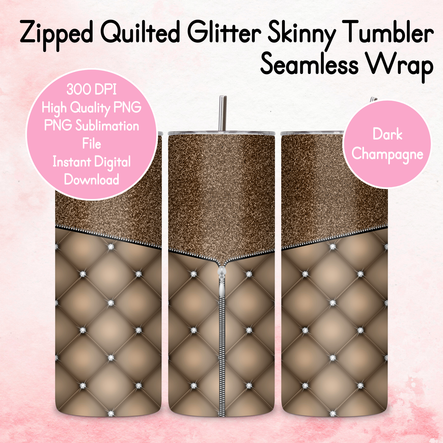 Zipped Quilted Diamante Quilted Skinny Tumbler Wrap - Dark Champagne