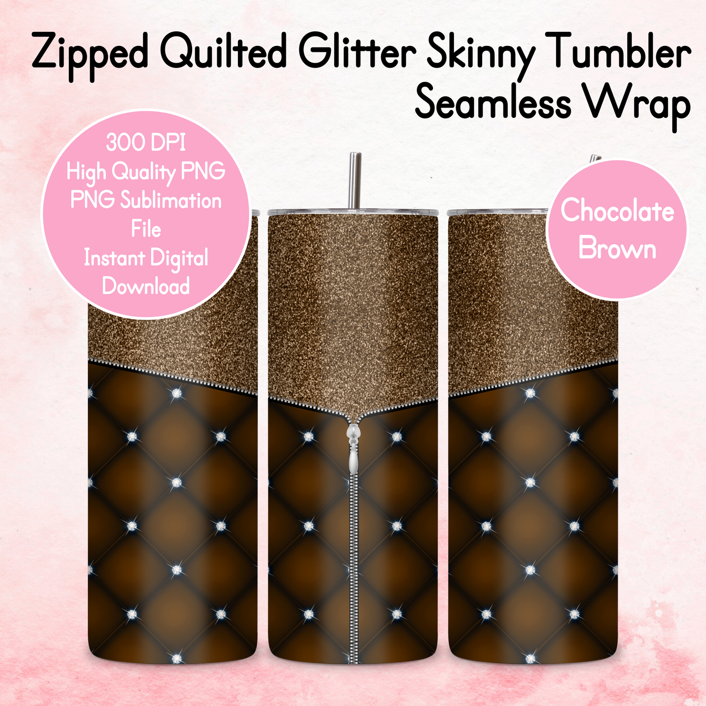 Zipped Quilted Diamante Quilted Skinny Tumbler Wrap - Chocolate Brown