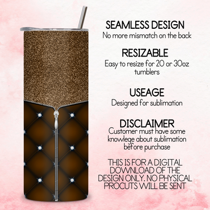 Zipped Quilted Diamante Quilted Skinny Tumbler Wrap - Chocolate Brown