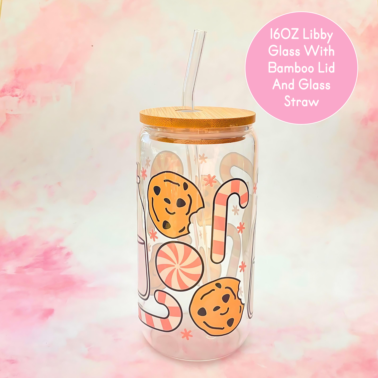 16oz Milk & Cookies Tempered Glass Can