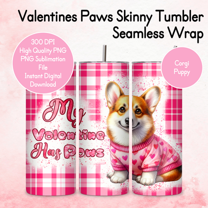 Pink Tartan Valentines Paws Tumbler Wrap - Corgi