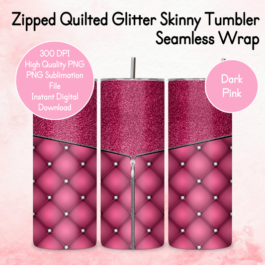 Zipped Quilted Diamante Quilted Skinny Tumbler Wrap - Dark Pink