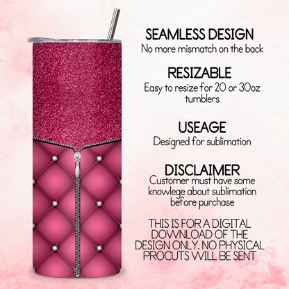 Zipped Quilted Diamante Quilted Skinny Tumbler Wrap - Dark Pink