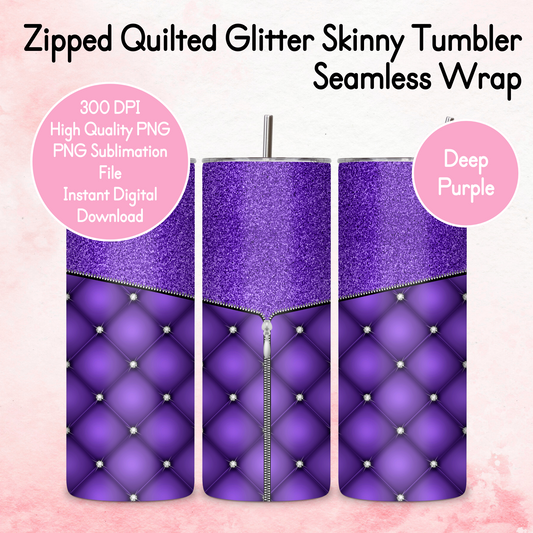 Zipped Quilted Diamante Quilted Skinny Tumbler Wrap - Deep Purple