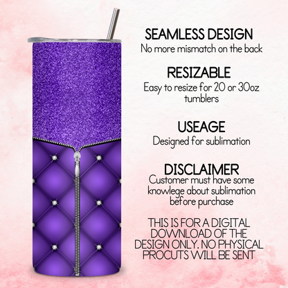 Zipped Quilted Diamante Quilted Skinny Tumbler Wrap - Deep Purple