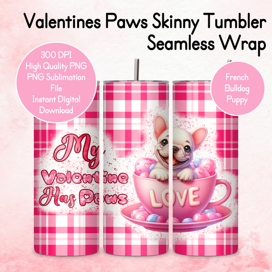 Pink Tartan Valentines Paws Tumbler Wrap - French Bulldog