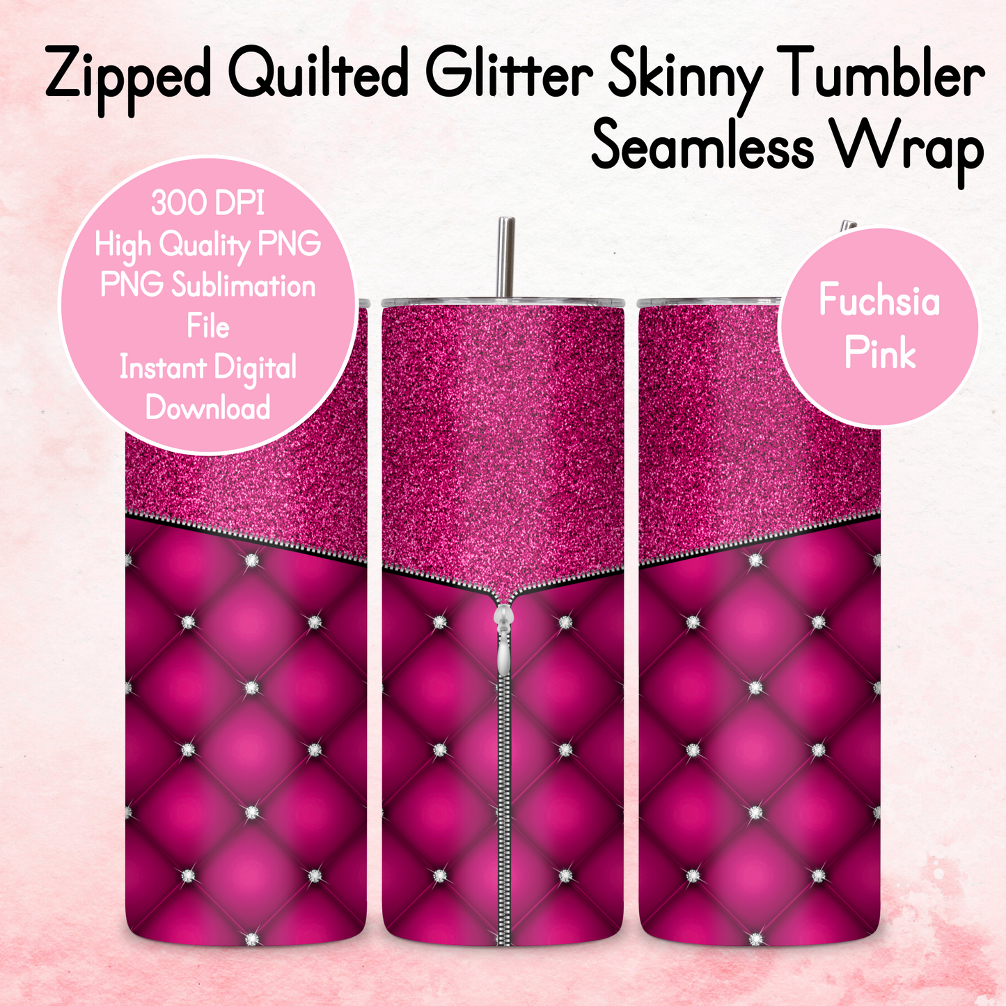 Zipped Quilted Diamante Quilted Skinny Tumbler Wrap - Fuchsia Pink