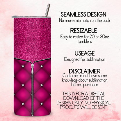 Zipped Quilted Diamante Quilted Skinny Tumbler Wrap - Fuchsia Pink