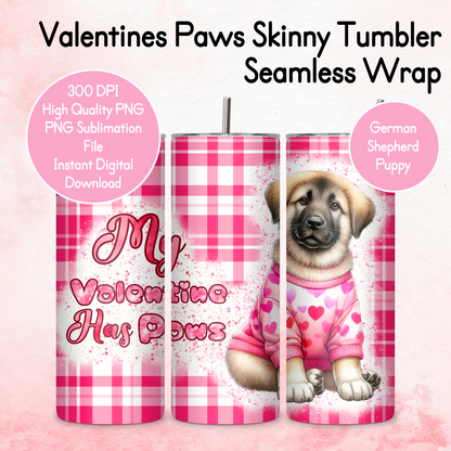 Pink Tartan Valentines Paws Tumbler Wrap - German Shepherd