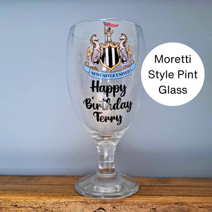 Personalized Football Stemmed Pint Glass / Moretti Style Glass