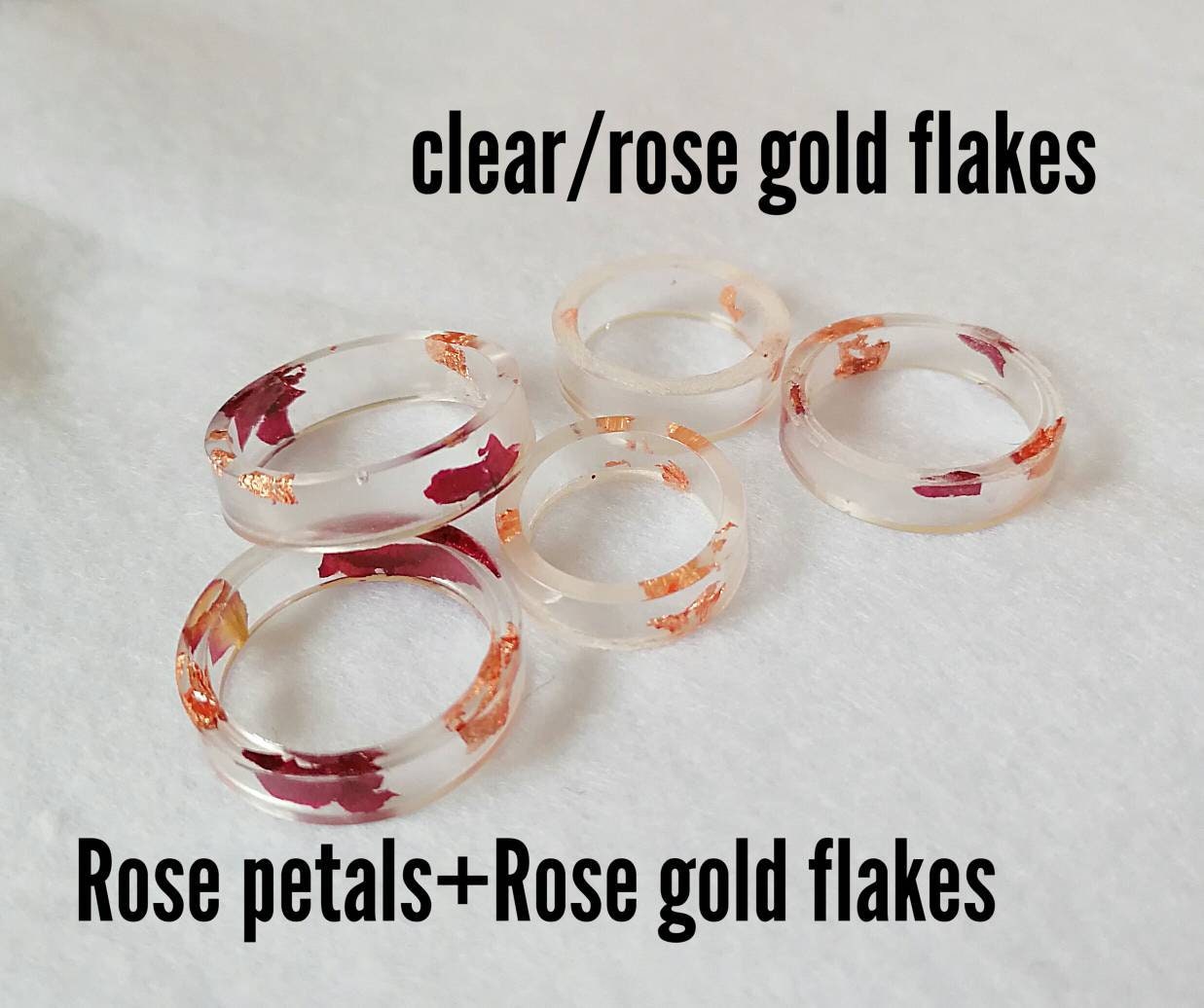 Slim Ring With Real Dried Rose Petals And Metallic Flakes