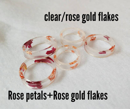 Slim Ring With Real Dried Rose Petals And Metallic Flakes