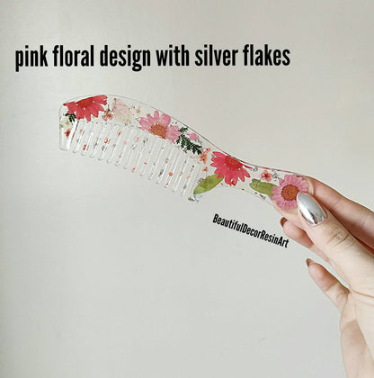 Floral Hair Comb With Metallic Flakes