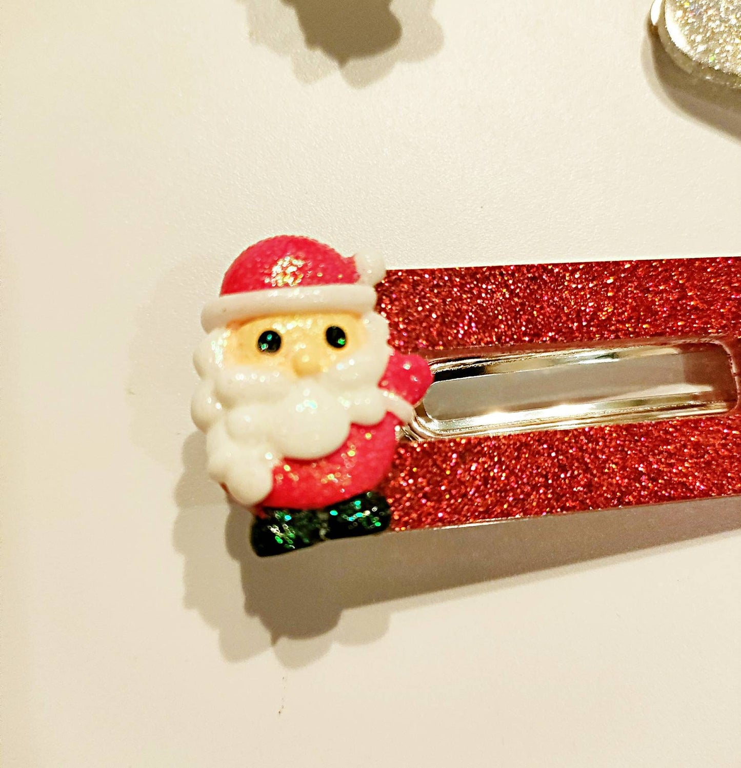 Christmas Santa & Reindeer Glitter Hair Clips