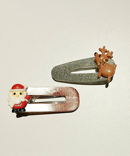 Christmas Santa & Reindeer Glitter Hair Clips